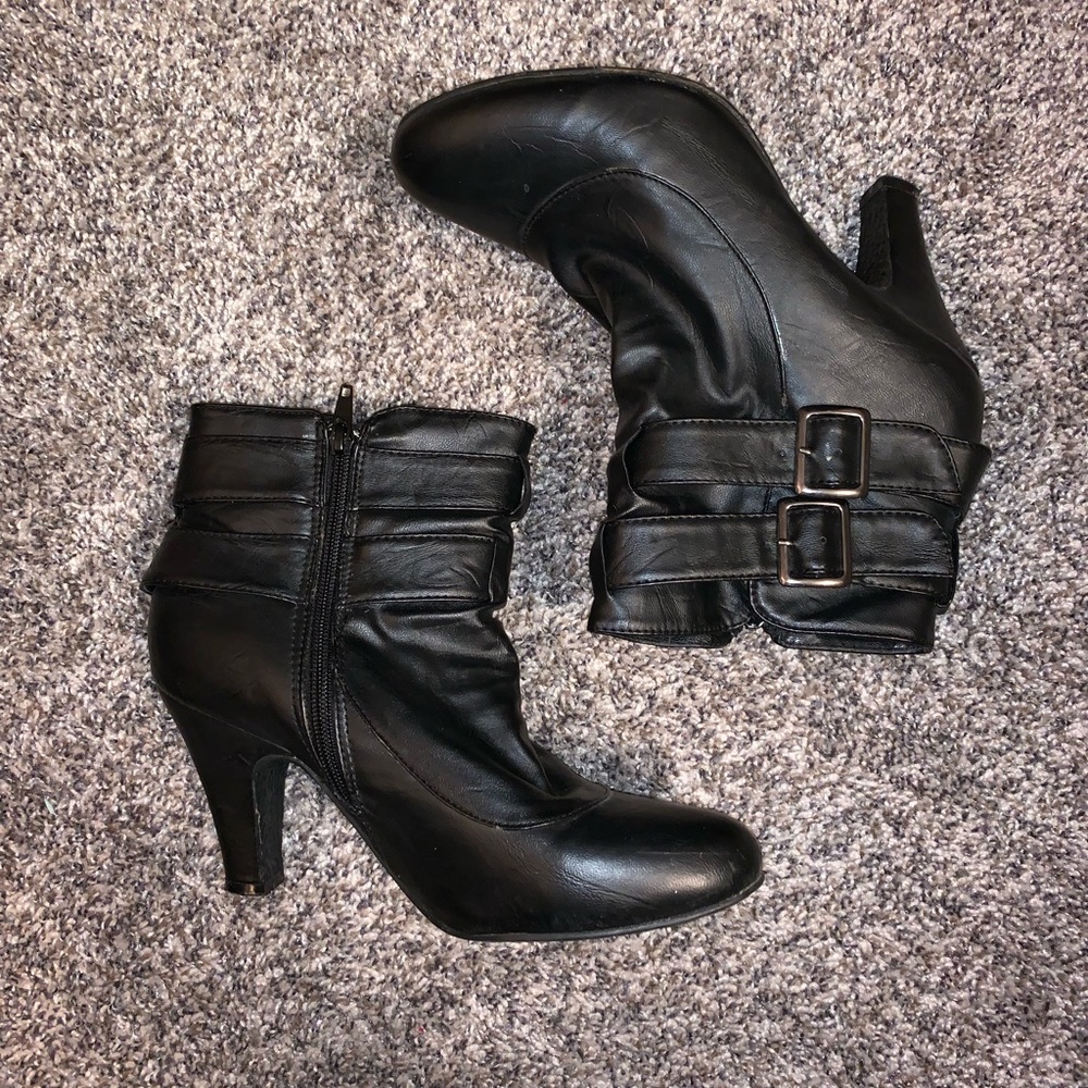 Black high heeled booties